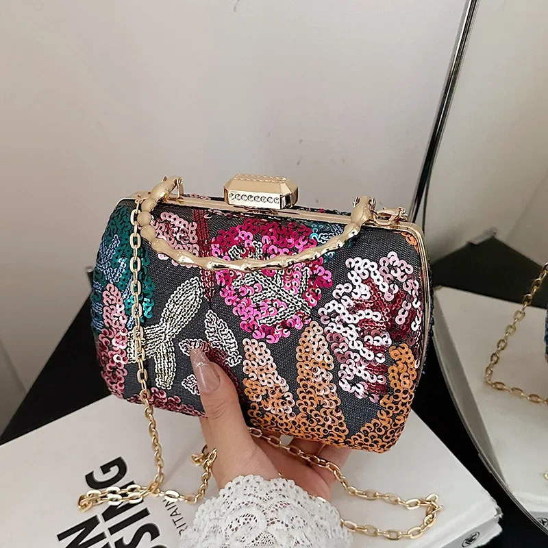 حقيبة مأدبة زهور مطرزة، عصرية ومتعددة الاستخدامات، كتف واحد، كتف متقاطع، حقيبة صندوق ترتر، عصرية