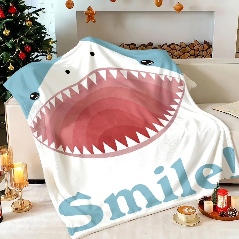 Cute Shark Smile Novelty Throw Blanket Plush Fleece Lap Blanket for Couch Home Decor Kids Baby Gift Funny Nautical Party Decor