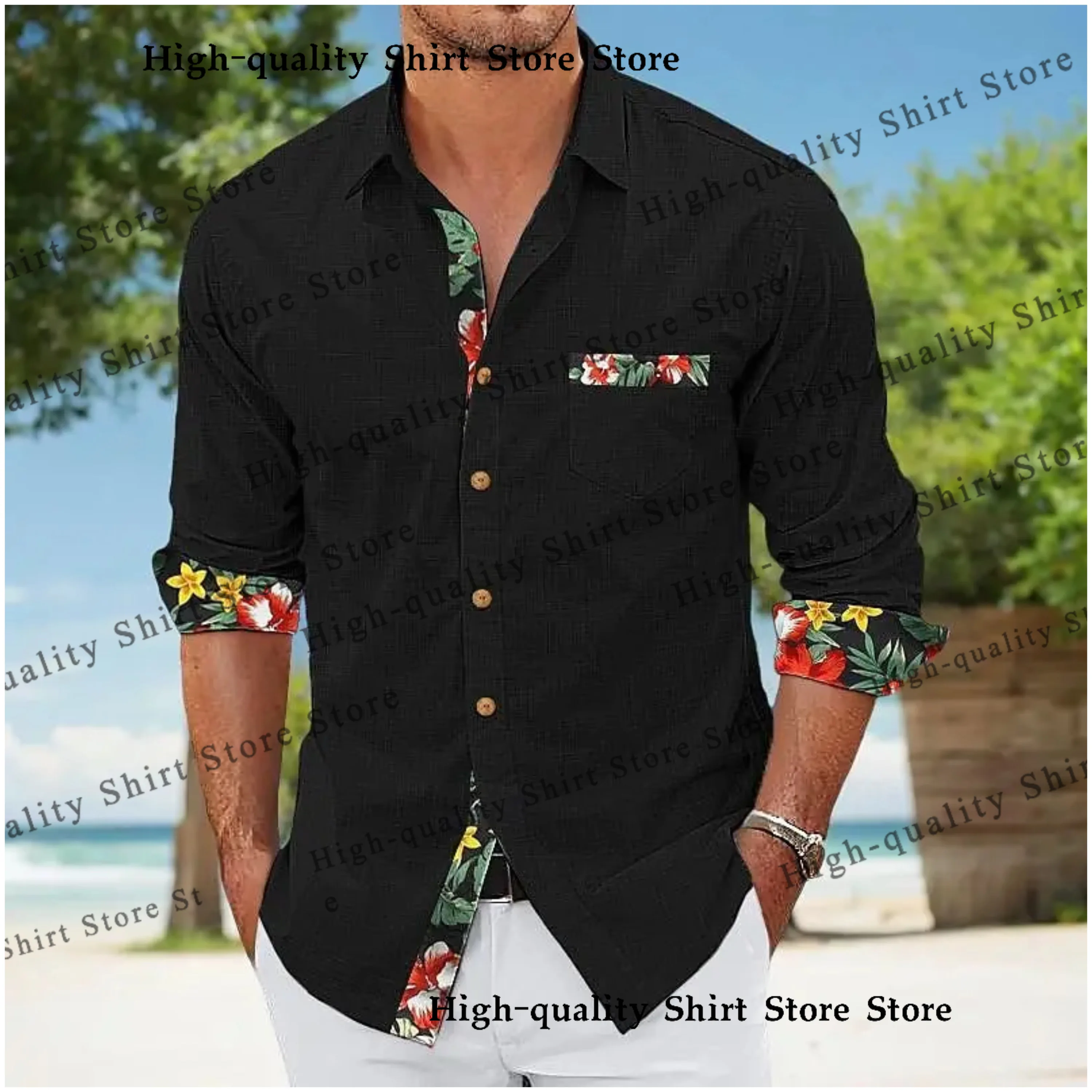 Men\'s shirt casual and comfortable summer Hawaiian beach shirt pocket floral collar top fashionable daily wear men\'s clothing