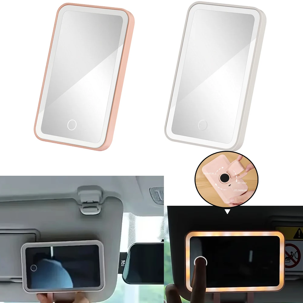 

Car Interior Mirrors Sun Visor Plate LED HD Makeup Mirror for Girls Women Rechargeable Fill Light Universal Thin Vanity Mirror