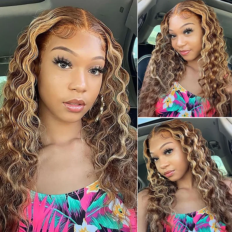 2/3 قطعة P427 تسليط الضوء على حزم موجة عميقة فضفاضة حزم الشعر البشري مع 4x4 الدانتيل إغلاق 100% غير المجهزة البرازيلي عذراء الشعر