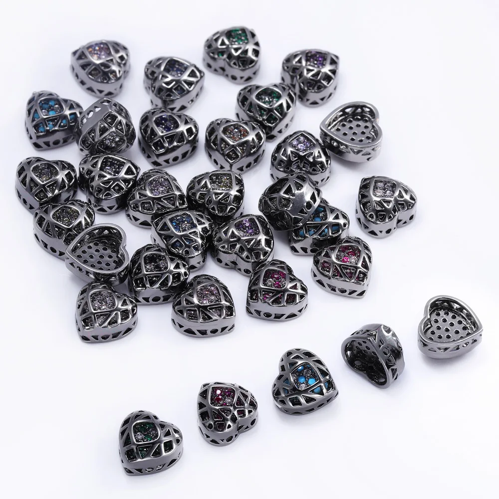 4/40 pz Cubic Zirconia lega Charms a forma di cuore ematite placcato strass cucito pietra di cristallo abbigliamento fai da te accessori per cucire