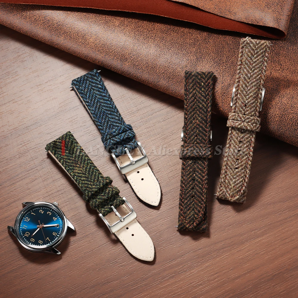 18mm 20mm 22mm Genuine Leather Tweed Nylon Watch Straps Vintage Weave Bracelet Quick Release Wrist Band for Huawei Watch Gt5/Gt4