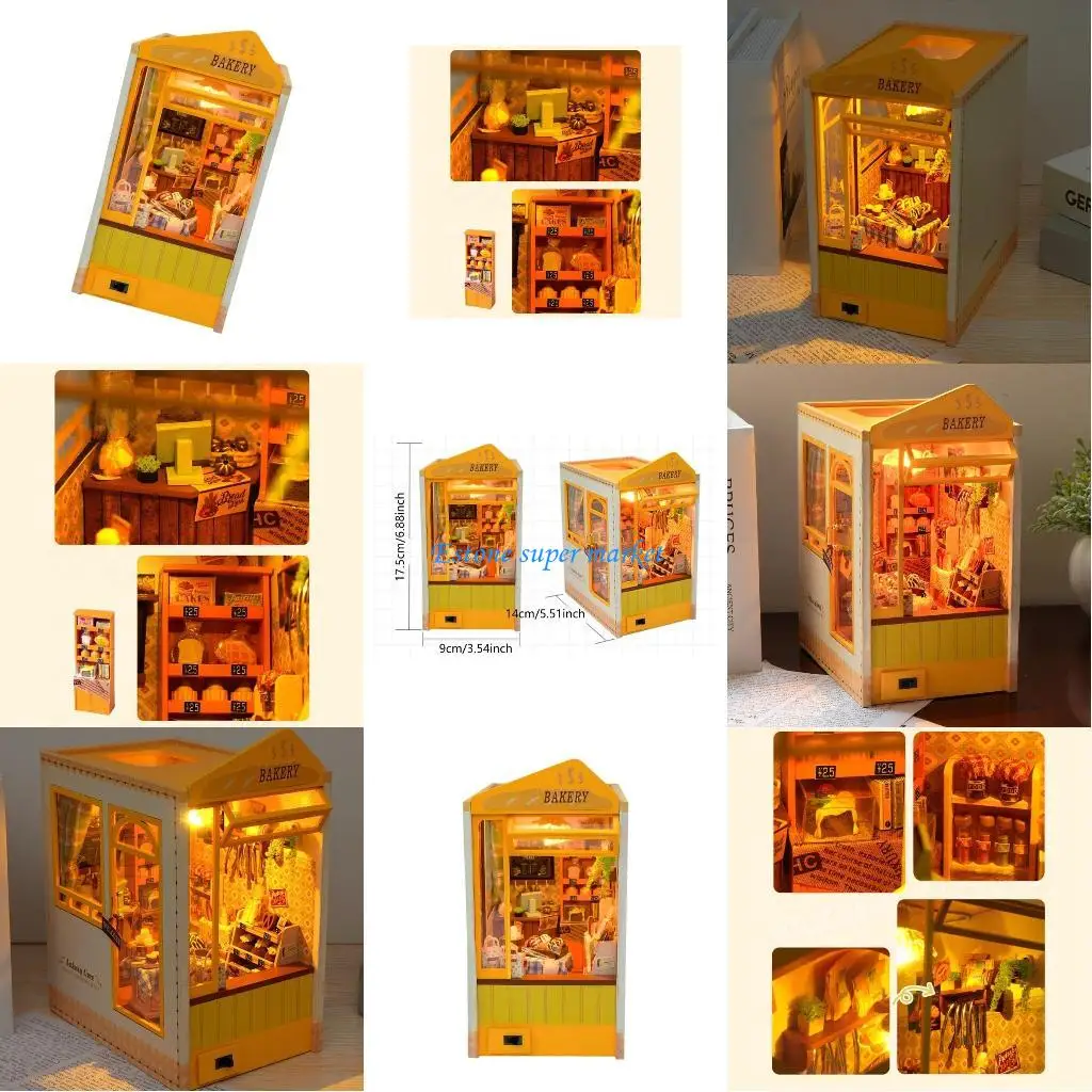 

090B Mini Bakery House Model DIY with Lights, Perfect for Adults and Teens, Creative Gift and Home Decors