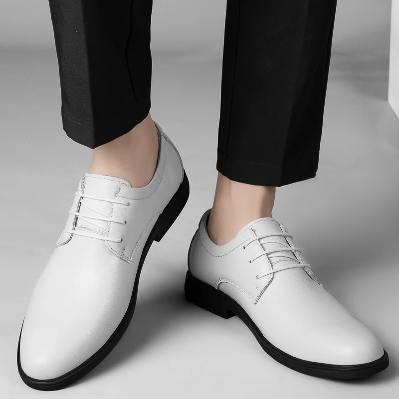

White Leather Dress Shoes Men's Spring Autumn Breathable New Formal Business Derby Shoes Man Casual English Shoes for Men