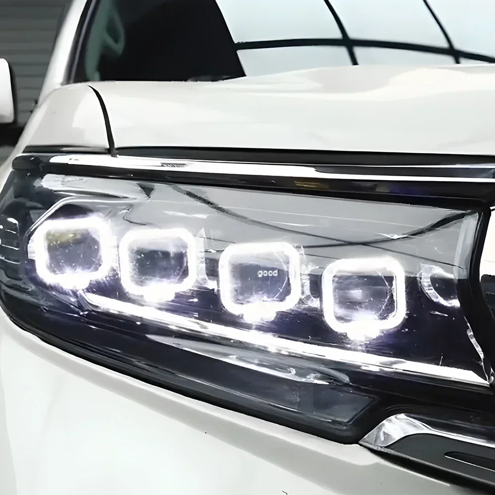 لتويوتا برادو 2018-2023 LED مصابيح السيارة الأمامية الجمعية ترقية بوجاتي تصميم أربعة عدسة العارض اكسسوارات السيارات المصباح #2