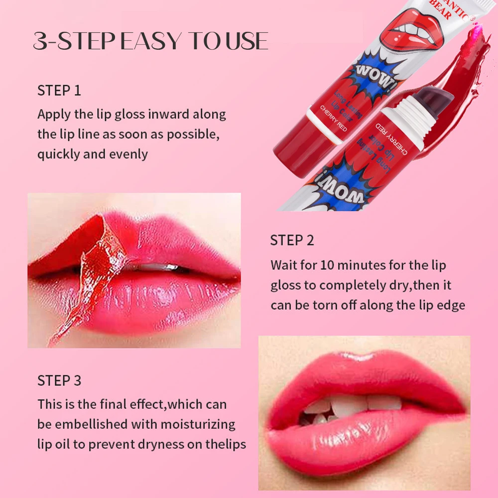 1pc Sexy Red Liquid Lipstick Longlasting Lip Gloss Mask Base Waterproof Moisturizer Makeup Peel Off Lipgloss Cosmetics 6 Colors