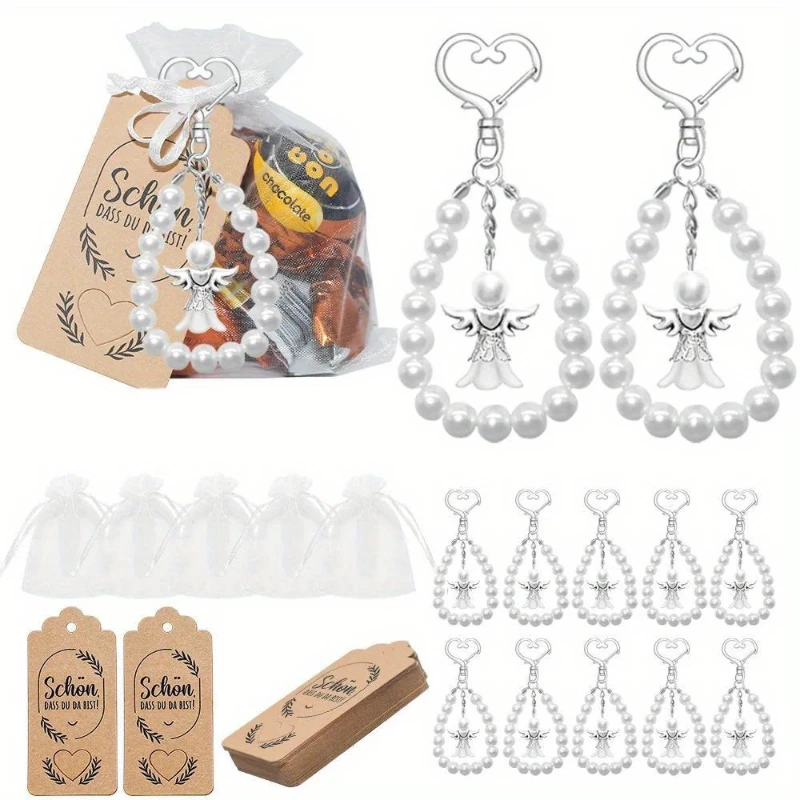 

10 Pcs Cute Angel Keychains with Favor Boxes and Thank You Cards Baptism Bridal Shower Wedding Gender Reveal Party