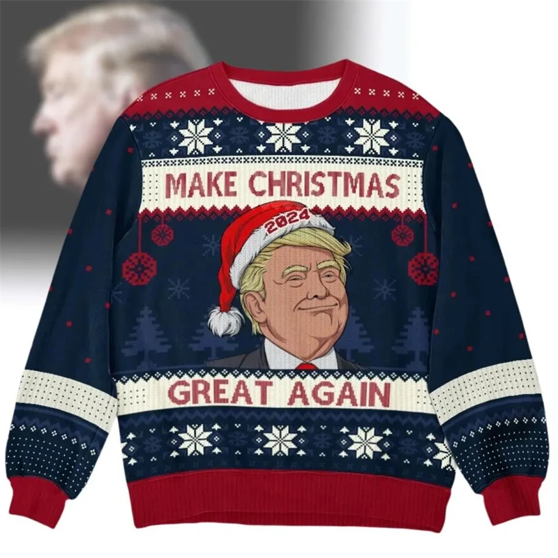 Pull de Noël imprimé en 3D pour femmes et enfants, survêtements de Noël, Donald Trump, PVD drôle, vêtements à la mode, nouveau,