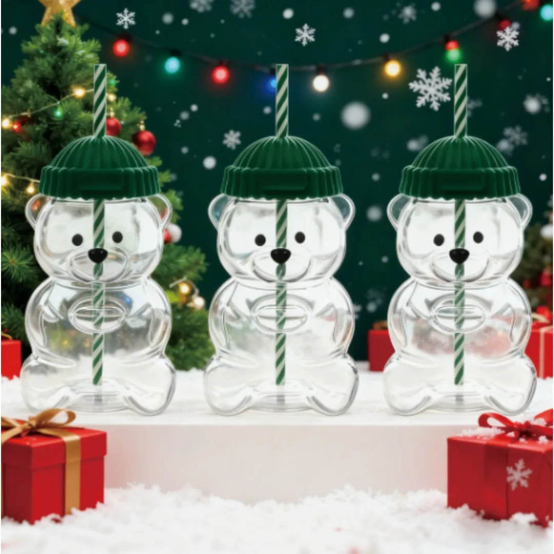 

2025 New Christmas Cute Bear Cup 500ML Large Capacity Cute Lid Direct Drinking Straw Cup Coffee Beer Wine