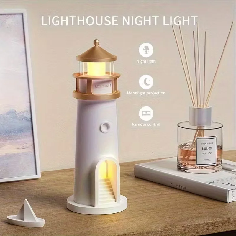Moon Lamp Projection Lighthouse Lamps Night Light Remote Control Ambient Projector Lights for Room Decor Xmas Birthday Kids Gift