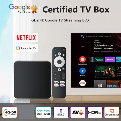 Imagen 1 del producto Nuevo GD2 TV Box Android 12 Amlogic S905Y4 procesador 2GB RAM 32GB almacenamiento compatible con AV1 4K H.265 1080P WiFi Bluetooth voz