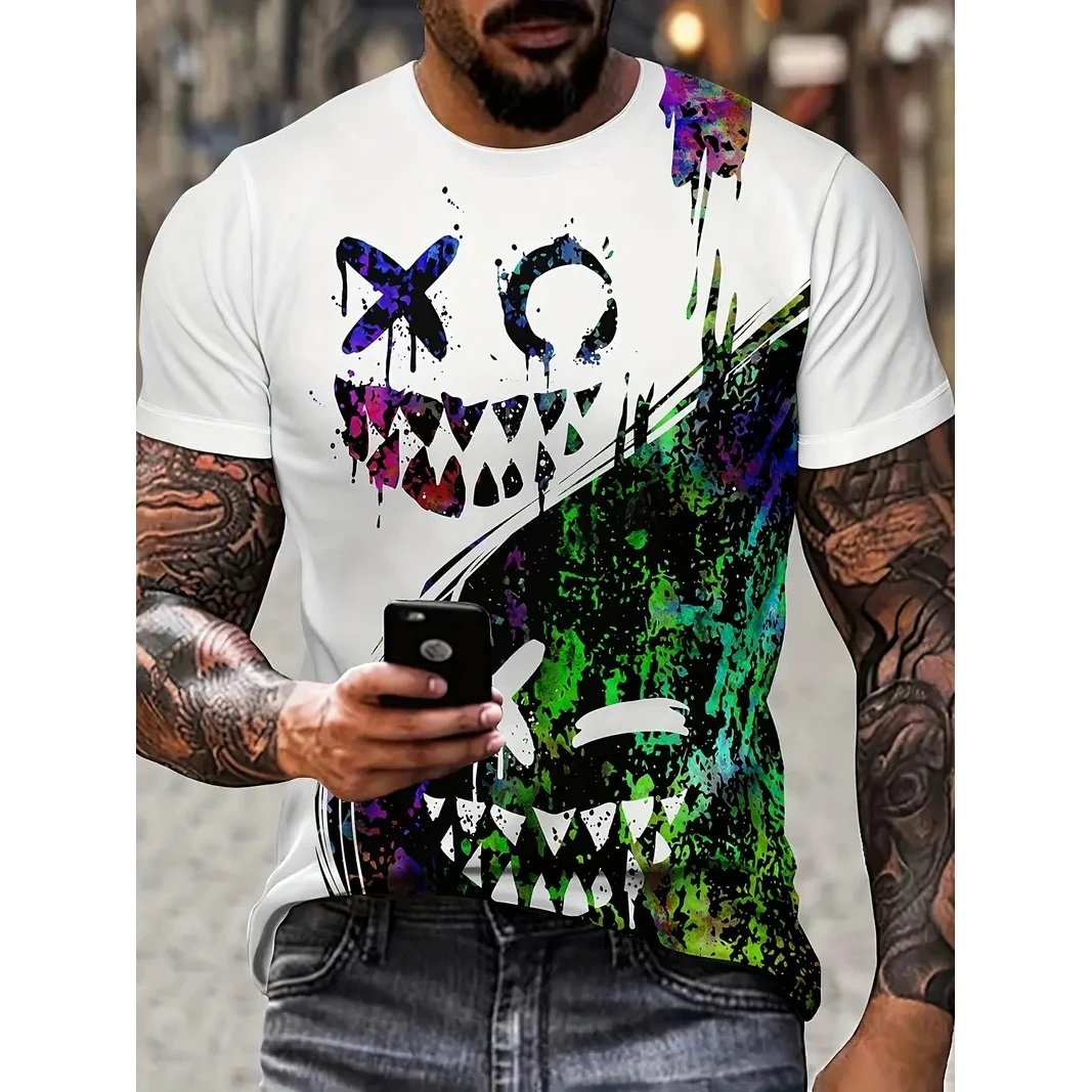 

Summer T-Shirt For Men Street Fashion Short Sleeve Hip Hop Print Tee Shirt Handsome Male T Shirt Pullover Man Oversized Clothing