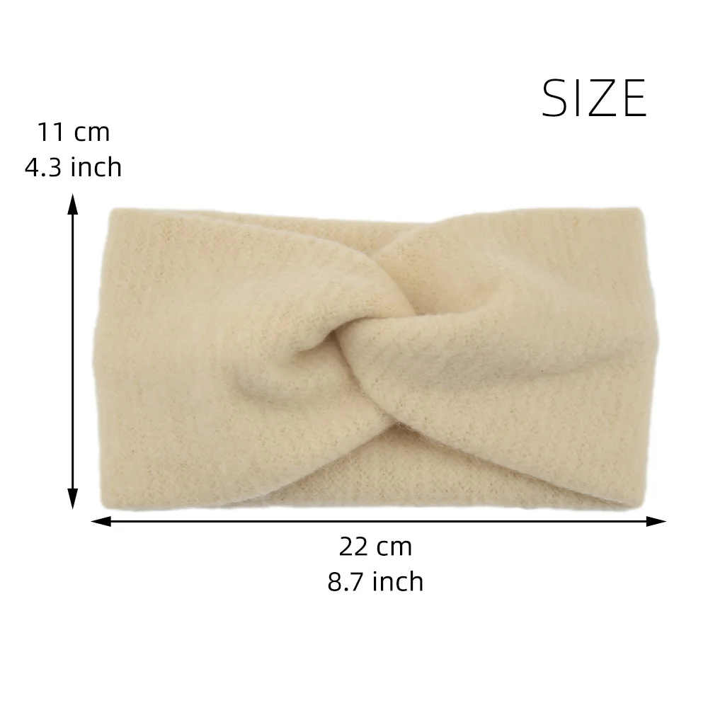 2024 Winter Warm Cross Knitted Headband For Women Handmade Solid Color Elastic Knot Turban Bandage Washing Face Hair Accessories