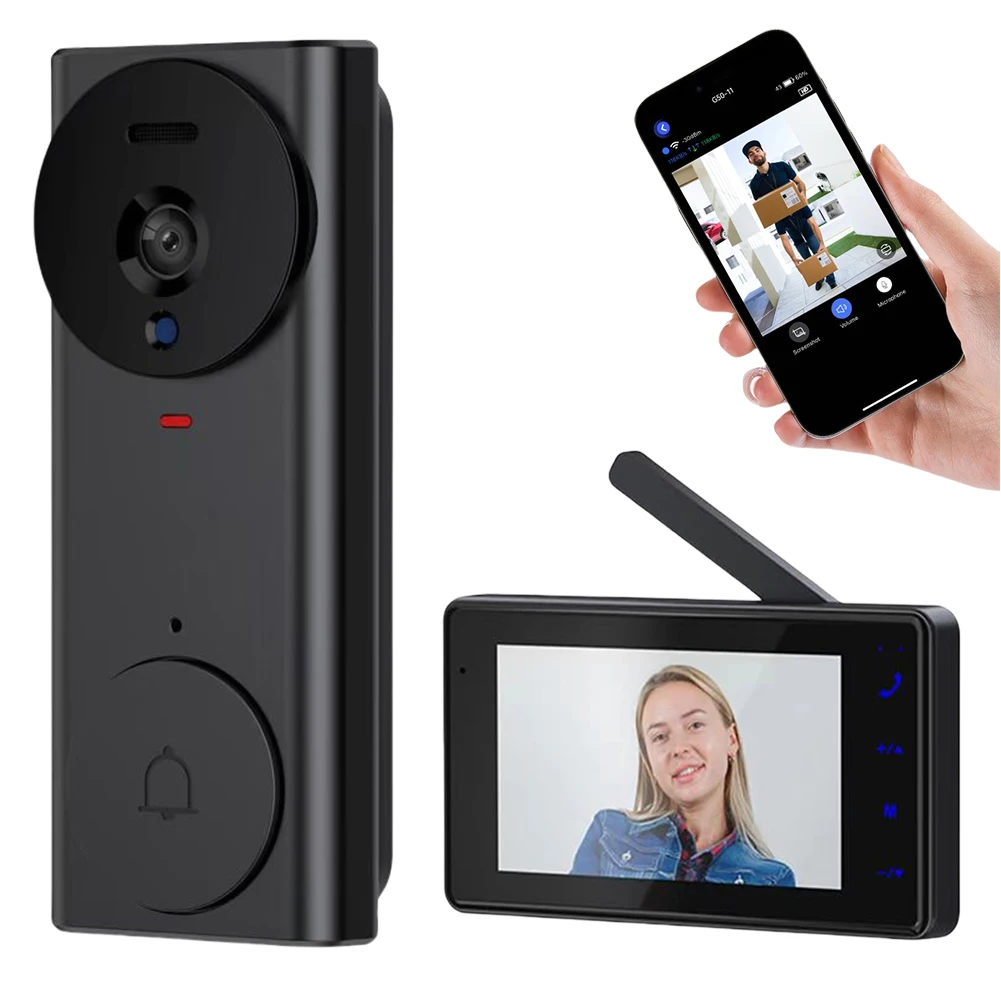4.3 Inch IPS Screen Smart Video Doorbell Infrared Night Vision 2.4G Wi-Fi Dual Communication Doorbell for Home Surveillance