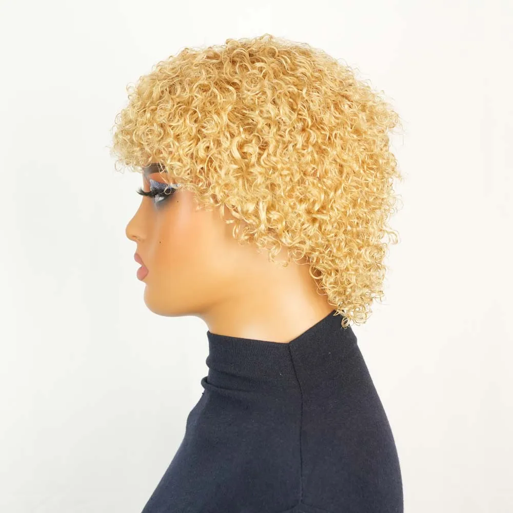 قصيرة عابث الأفرو شعر مستعار شديد التجعد شقراء بوب شعر مستعار مع الانفجارات البرازيلي آلة صنع ريمي خصلات الشعر المستعار الإنسان جيري مجعد للنساء