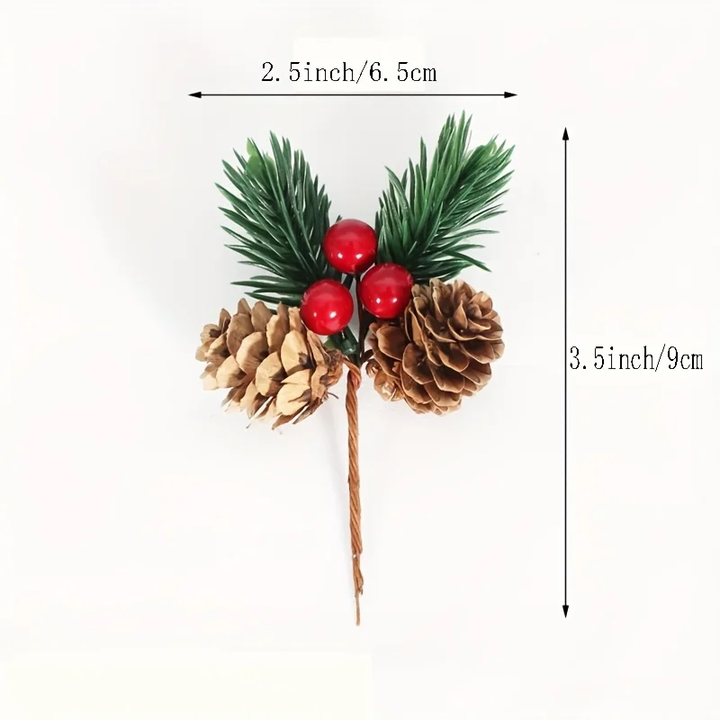 12/24pcs Christmas simulation pine branches, red fruits, pine cones, accessories, holiday handmade decoration small plugin view 2