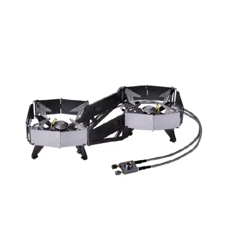 

【Popular】Foldable Dual Head Burner Camping Stove, Portable Windproof Backpacking Furnace Free Adjustable Control Stove
