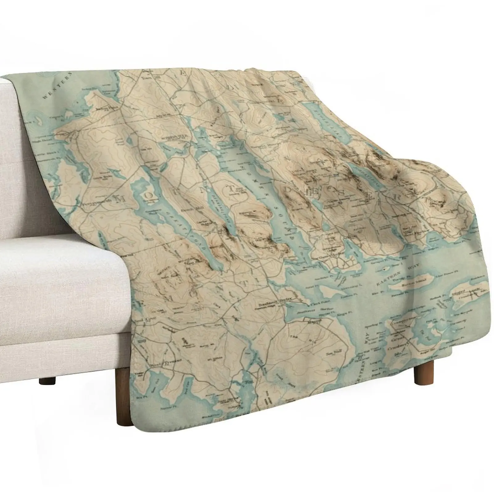 Vintage Map of Mount Desert Island ME (1901) Throw Blanket Furrys Soft Beds for winter Blankets For Sofas Heavy Sofa Blankets