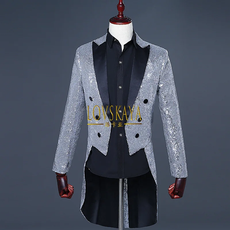 Tailcoat men's stage performance dress magician's sequin host beautiful voice choir conductor