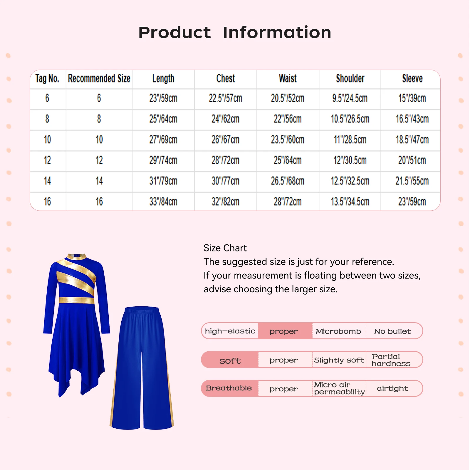 Kinderen Meisjes Liturgische Lof Lyrische Dans Kerkkoor Aanbiddingskostuum Set Jurk met lange mouwen Metallic met wijde pijpen