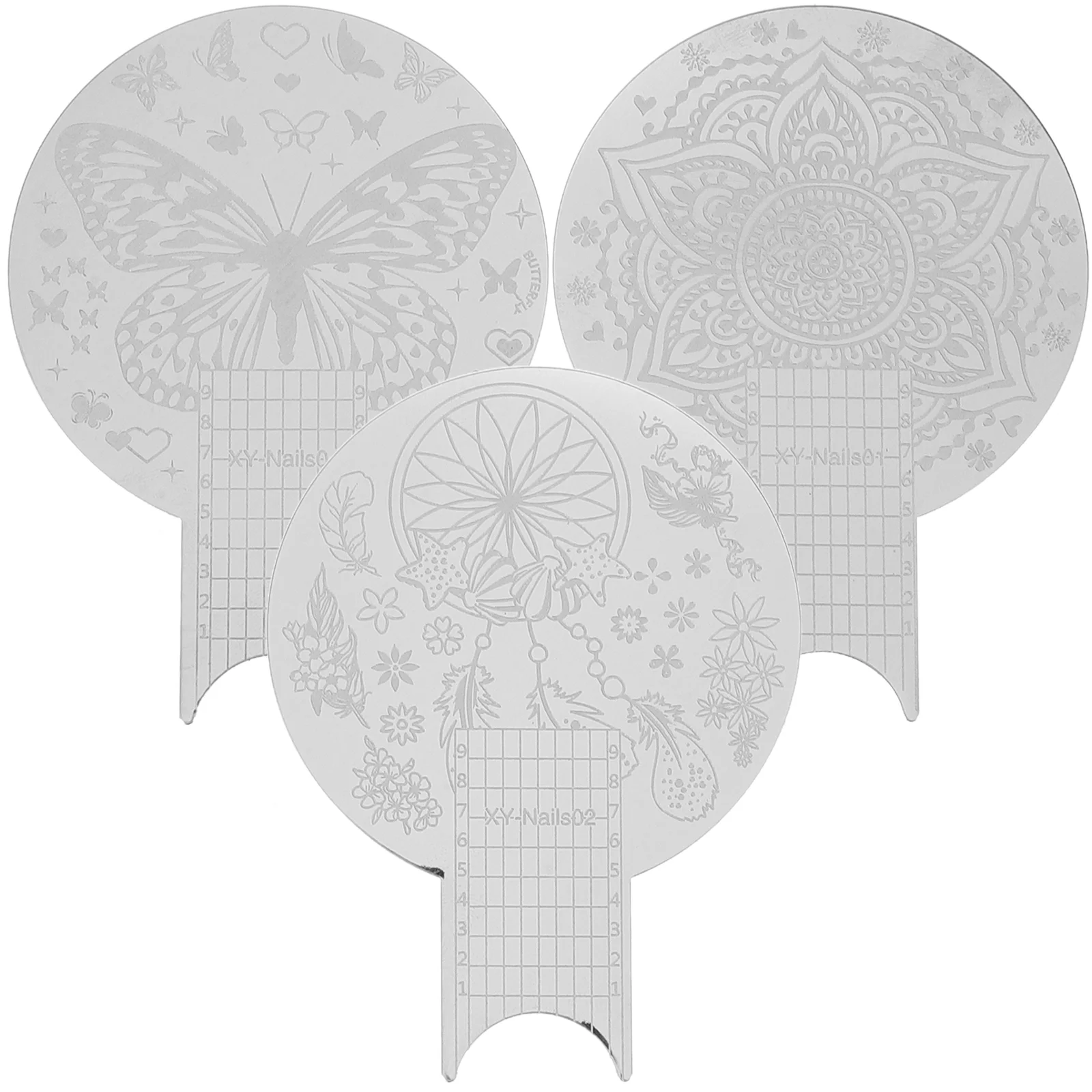 

3 Pcs Round Multi-functional Nail Print Stamp Stamping Plate Manicure Templates Polish Nails Stamper Stencil