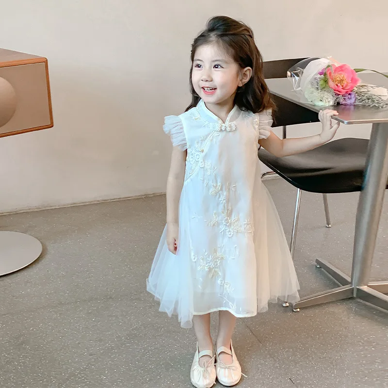 

Girls Skirt 2025 Summer New Childrens Clothes Girls Baby New Chinese Mesh Princess Skirt Leisure Sweet and Temperament