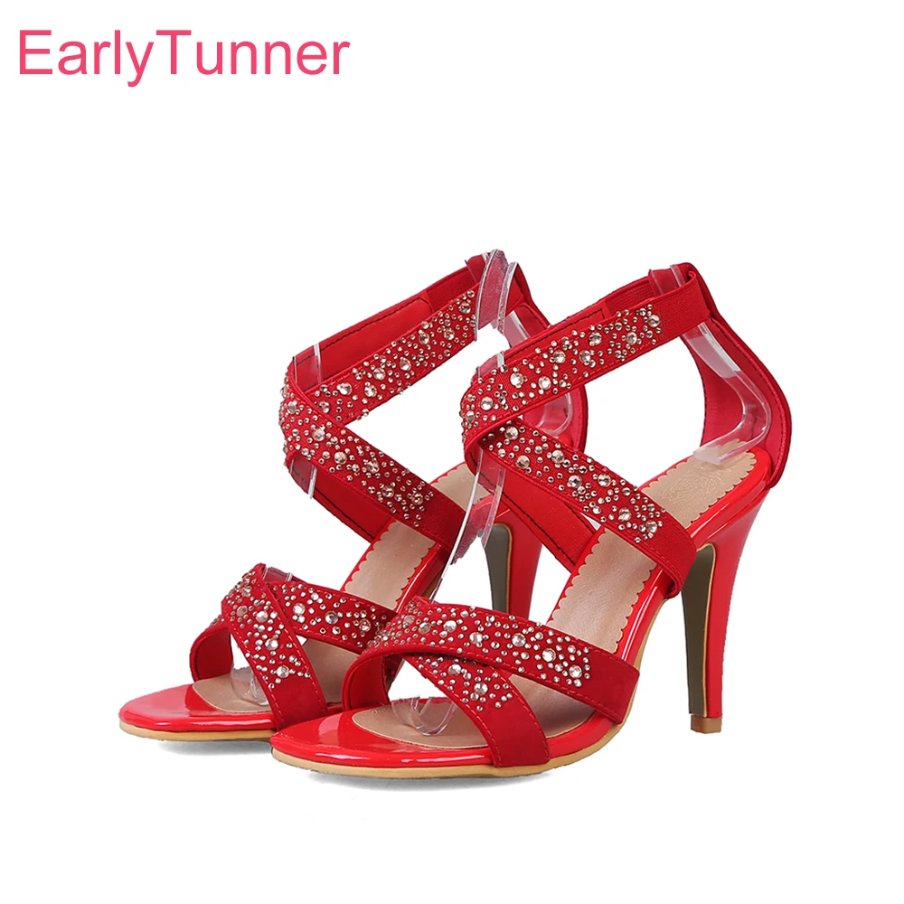 

2025 Summer New Sweet Red Black Women Wedding Sandals High Stiletto Heels Lady Party Shoes Plus Big Small Size 31 43 45 48