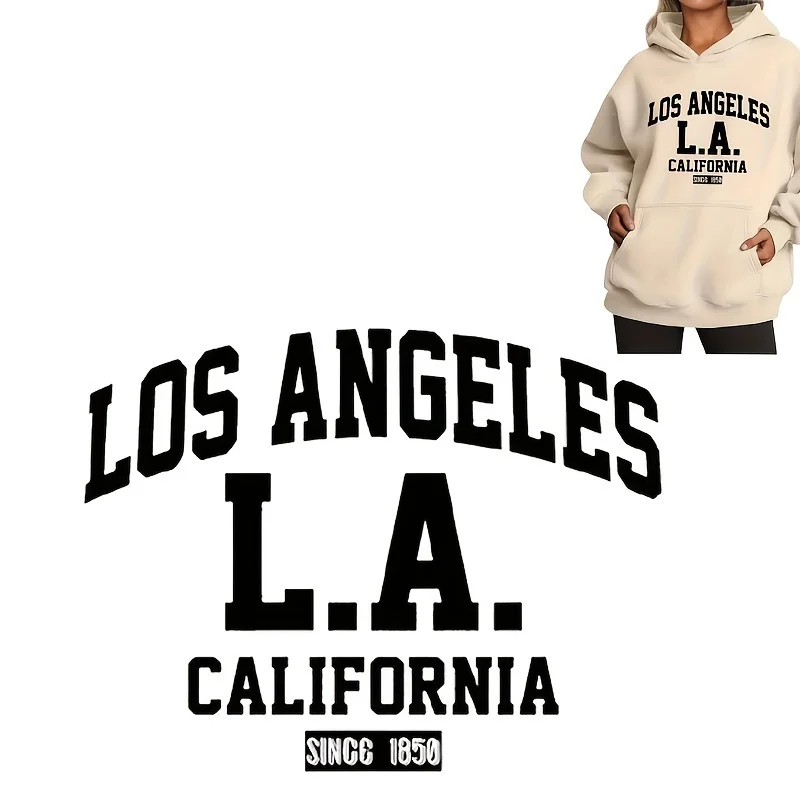 Los Angeles Pattern Print Women's Fashion Casual HipHop Sweatshirt Fashion Harajuku Casual Long Sleeve Pullover with Pockets