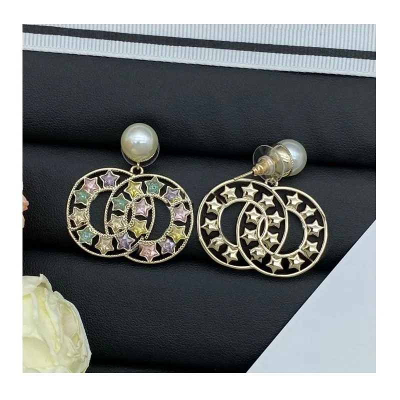 

Series New Colored Diamond Star Double Stud Earrings Women's Silver Needle High-end Light Luxury Earrings