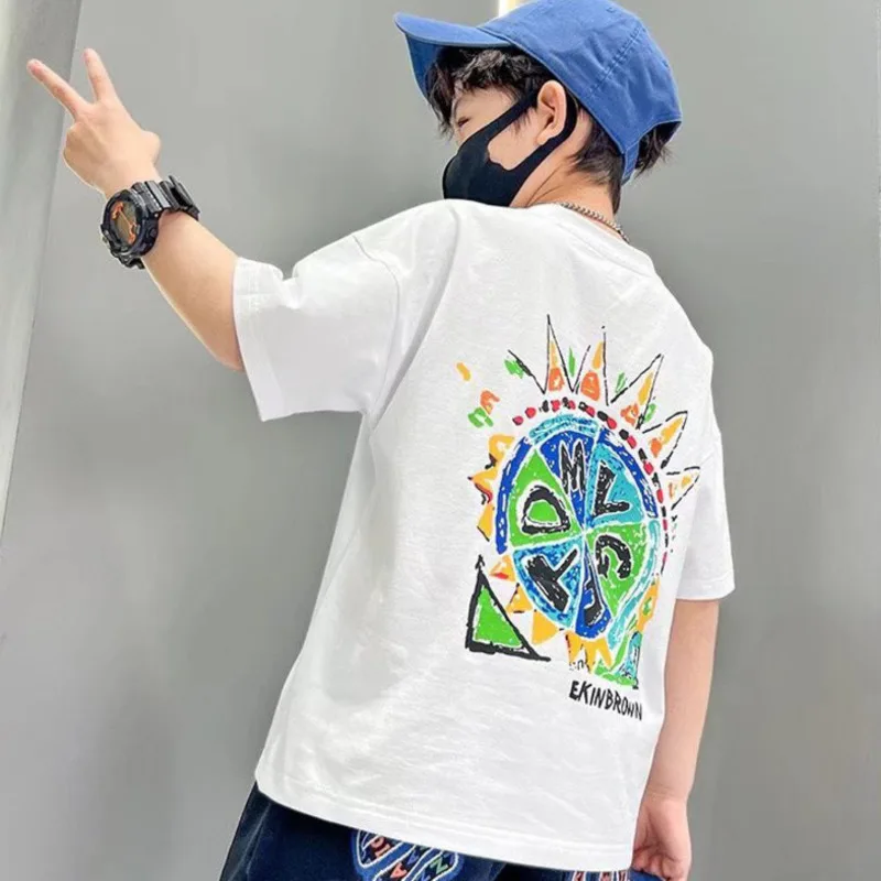 

Boys' Summer Short Sleeve T-shirt New Small And Medium Children's Round Neck Top Children's Casual Versatile Half Sleeve Fashion