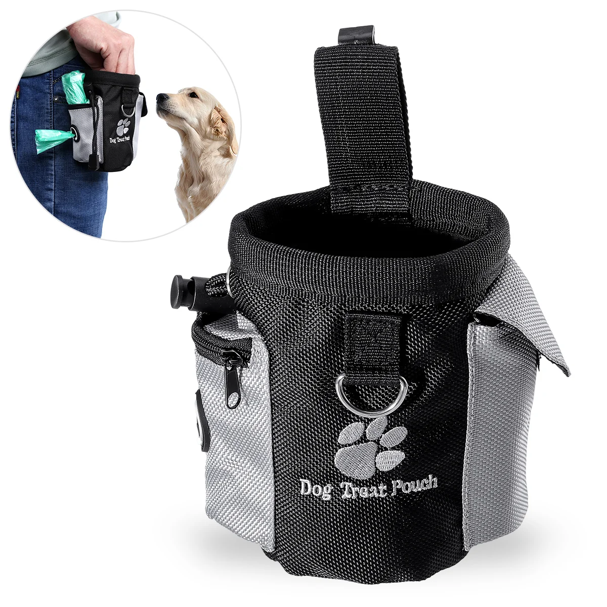 UEETEK Dog Treat Pouch Pet Hands Free Training Waist Bag Drawstring Carries Pet Toys Food Poop Bag Pouch