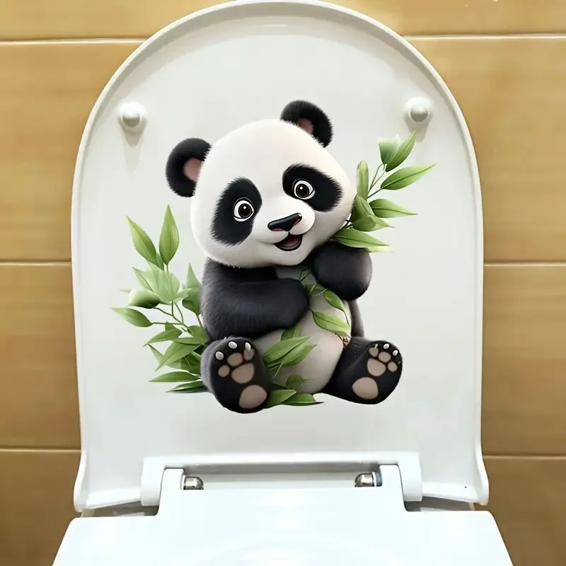 Cute Panda Self-Adhesive Toilet Stickers,Wall Decal Removable, Reusable Vinyl Car Sticker for Toilet Lid, Bathroom Decor