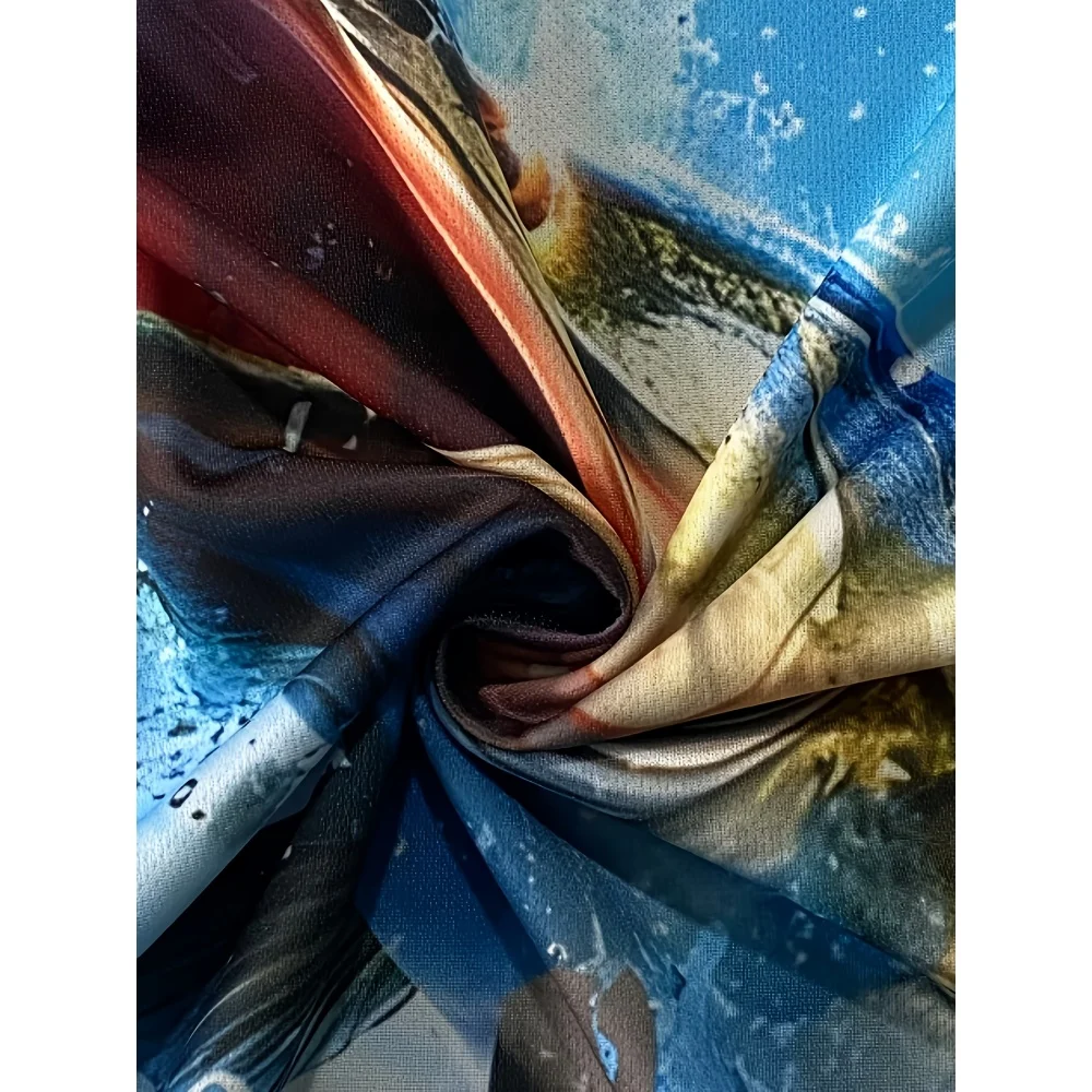 Men's Bright Blue 3D Leaping Fish 3D Print T-Shirt Short-Sleeve Essential Clothing for Friends of Fishing Outdoor Oversize Tops view 4