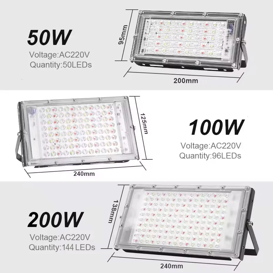 Projecteur LED Imperméable avec Télécommande et Prise UE, Éclairage d'Extérieur, RVB, Conforme à la Norme IP65, AC 100 V, 200/300/220 W