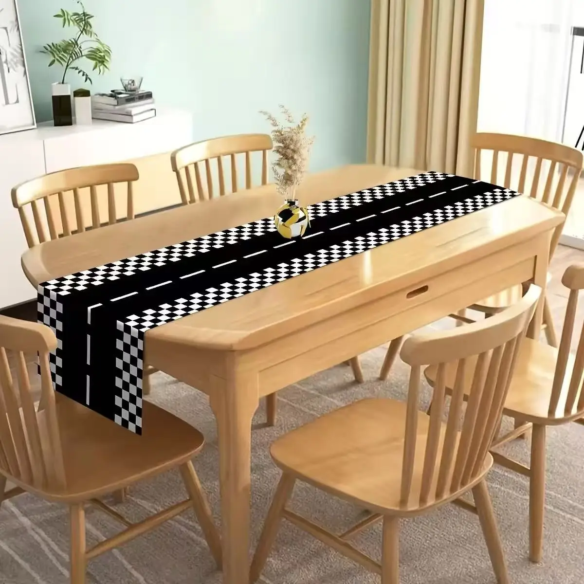 الكتان مضمار السباق الجدول عداء سباق السيارات أسود أبيض متقلب مفرش المائدة قابلة لإعادة الاستخدام سباق الطريق المسار الصبي زينة حفلة عيد ميلاد