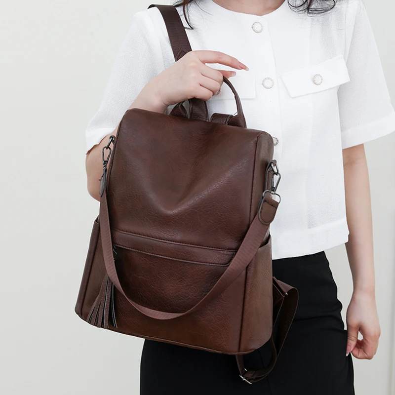 Fashion Women Bagpack High Quality Anti-theft Travel Backpack Soft Leather Female Vintage School Bags Casual Lides Shoulder Bag