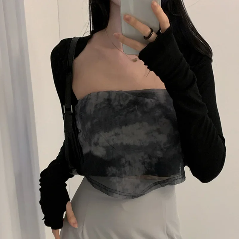 

Women Thumbhole Long Sleeve Bolero Shrug Solid Color Open Front Cropped Cardigan Top Bodycon Slim Fit Sunscreen Arm Cover Jacket