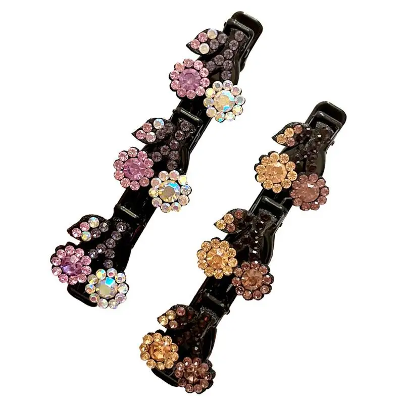 2Pcs Acrylic Sparkling Crystal Stone Braided Hair Clips With Rhinestones Crystal Hairpins Hair Accessories For Friends Mothers