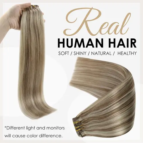 Imagen 2 del producto Extensiones de cabello con Clip de brillo completo, cabello humano de 120g, extensiones invisibles sin costuras, cabello humano Remy Balayage, Color rubio