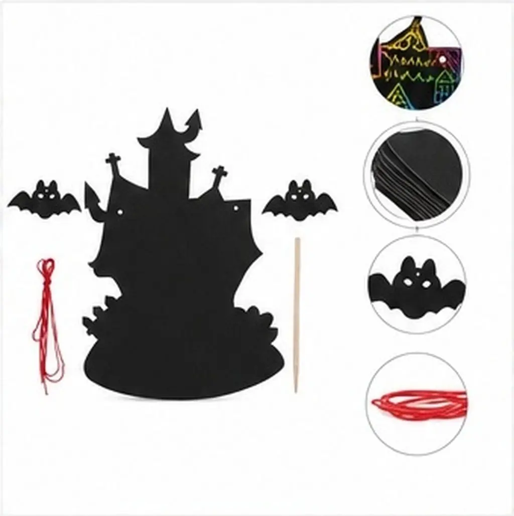 4Sets Rainbow Scratch Paper Halloween Kids Craft Set Castle Reveal Activity Sheets Safe Non Toxic DIY Party Decoration Supply
