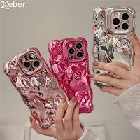 Luxury Plating Wrinkle Wavy Curly Edge Case For iPhone 16 15 11 12 13 14 Pro Max Plus 3D Unevenness Soft Camera Protection Cover
