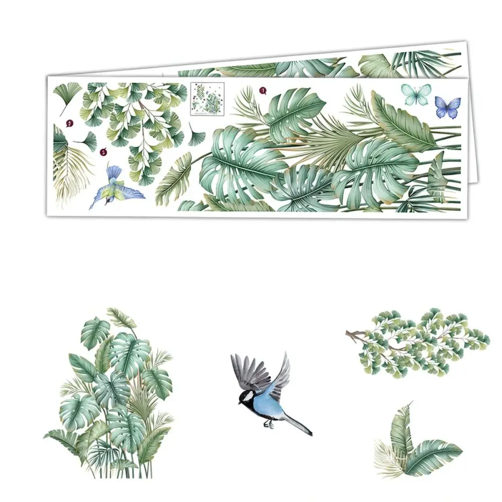 Botanical Green Leaf Wall Art Sticker Self Adhesive Mural For Modern Home Decor Bedroom Living Room Background Wall
