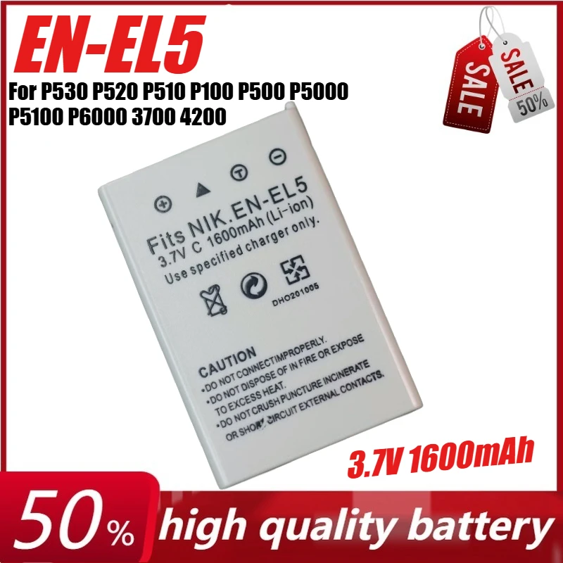 

3.7V 1600mAh EN-EL5 ENEL5 Camera Battery for P530 P520 P510 P100 P500 P5000 P5100 P6000 3700 4200