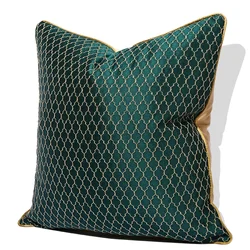 Luxury Golden silk satin Jacquard Pillowcase Deep Green Cushion Cover Geometric Pillow Cover Sofa Bed 30x50 45x45 50x50cm