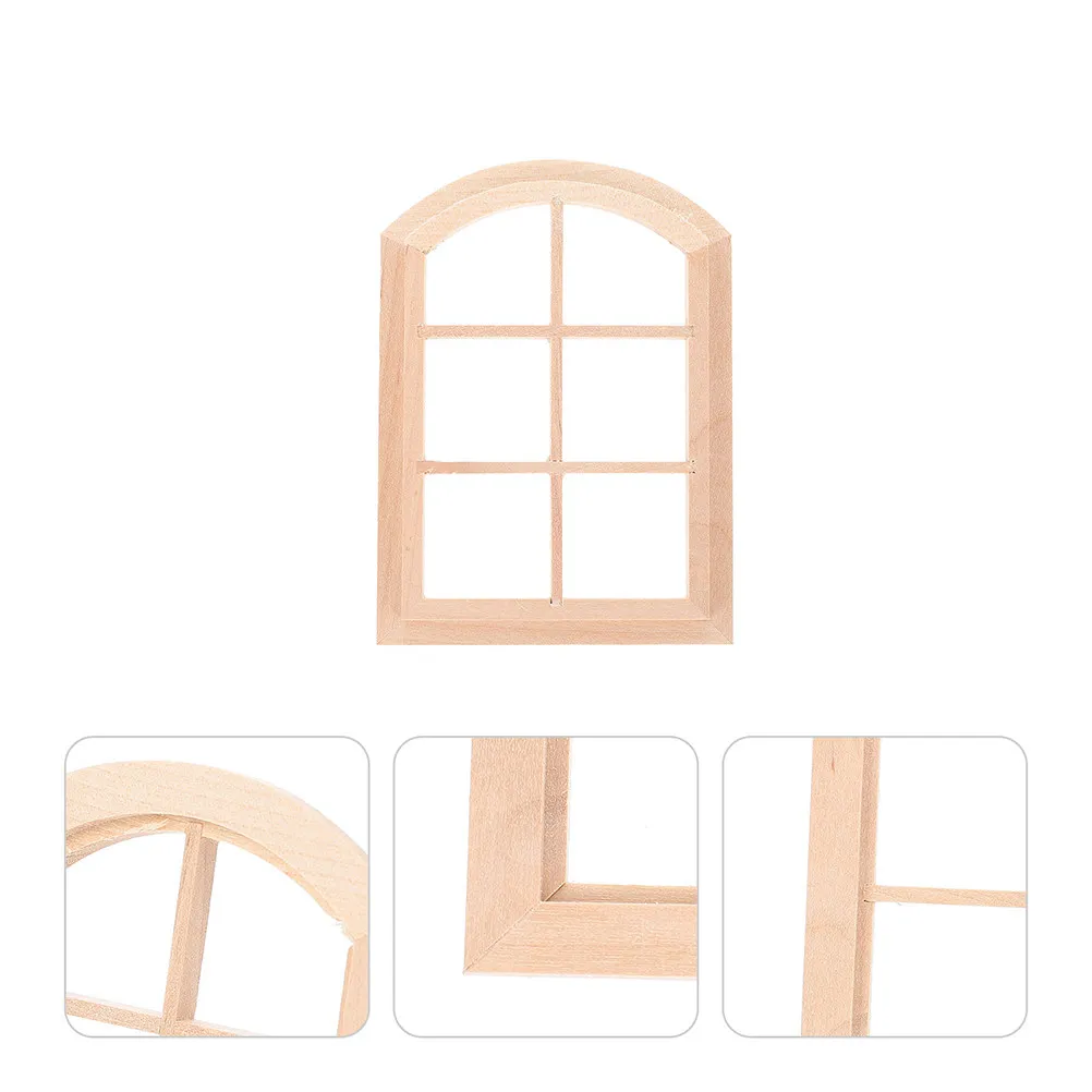 

2Pcs Dollhouse Windows 1:12 Scale Miniature Arched Top Six-Pane Window Frame for Realistic Dollhouse Decoration Wooden Mini