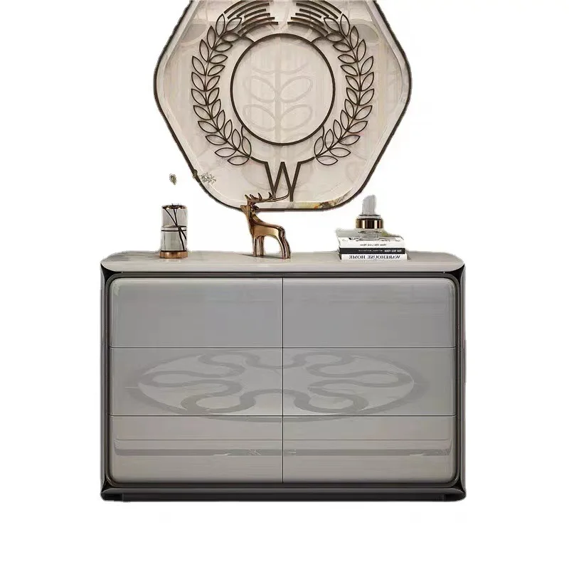 

Italian light luxury bright paint three-bucket cabinet, living room wall locker, bedroom bed end six-bucket cabinet