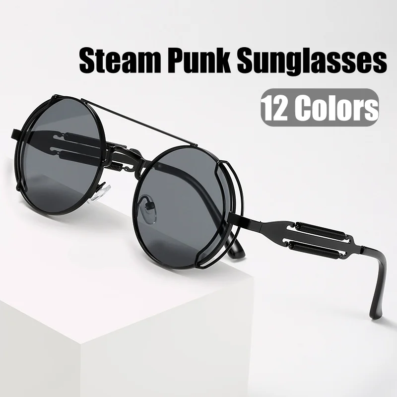 Men Women Retro Steampunk Sunglasses Plastic Frame Ultralight UV Proof Sun Glasses Vintage Round Frame Outdoor Sports Goggles