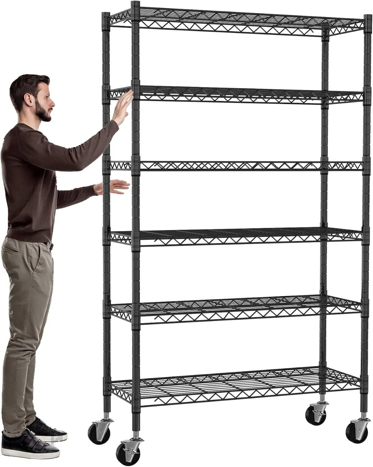 

6-Tier Storage Shelves NSF Certified Wire Shelving Unit on Wheels Heavy Duty Metal Shelves Adjustable Steel Shelving 2100Lbs