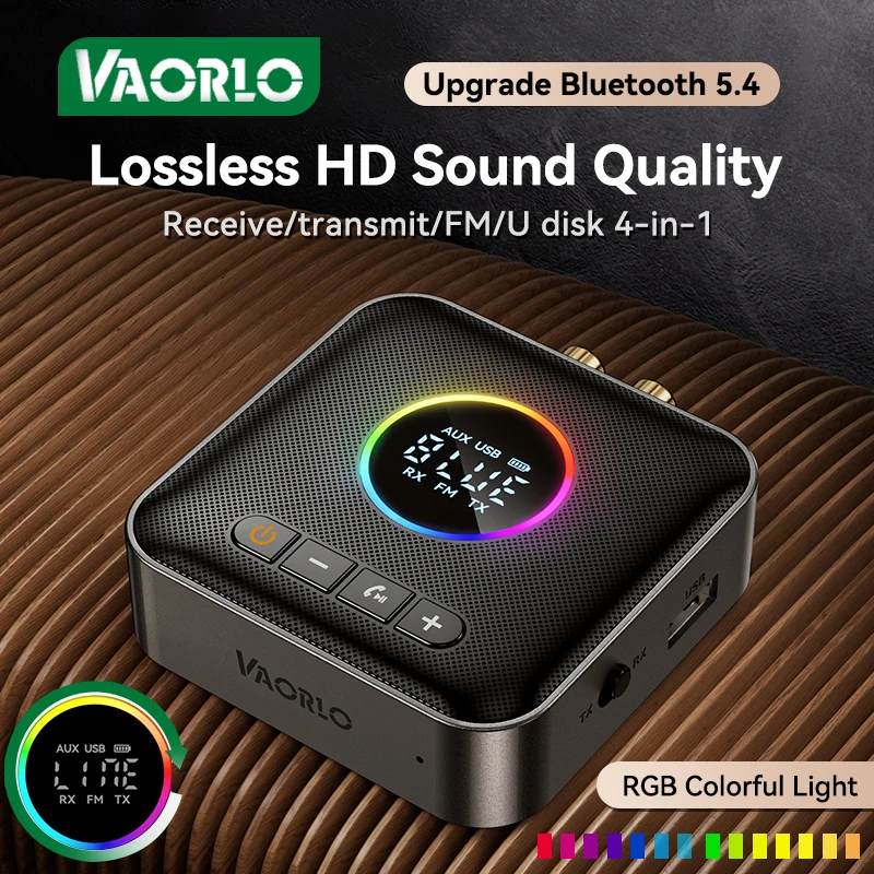 Original M10 4 In 1 Bluetooth 5.4 Wireless Audio Adapter With RGB Colorful Lights Mic Receive Transmit U-disk FM AUX HIFI Stereo